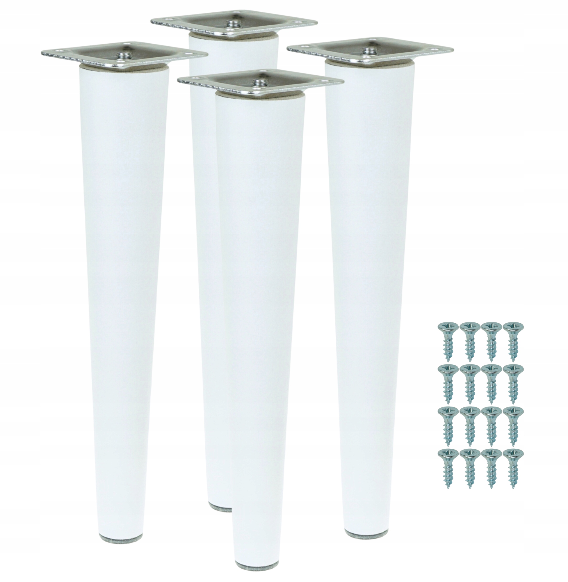 Dřevěné nohy 45 cm, nohy nábytkové, buk bílé, sada s plechem a vruty