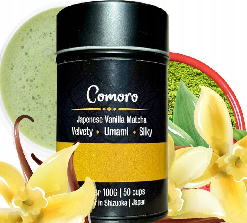 Vanilková Matcha s přírodní vanilkou Zelený ochucený Čaj v plechovce 100 g