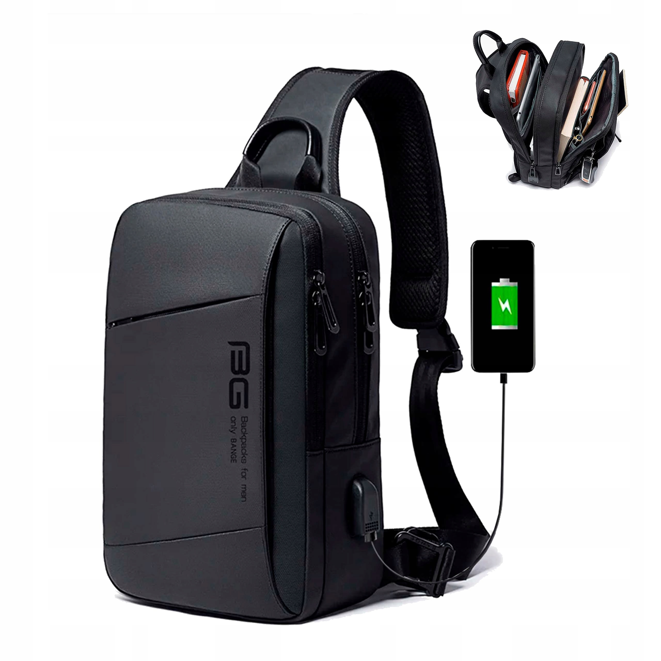 Plecak Miejski Na Jedno Ramię Energy Wodoodporny Usb Saszetka Nerka Męska