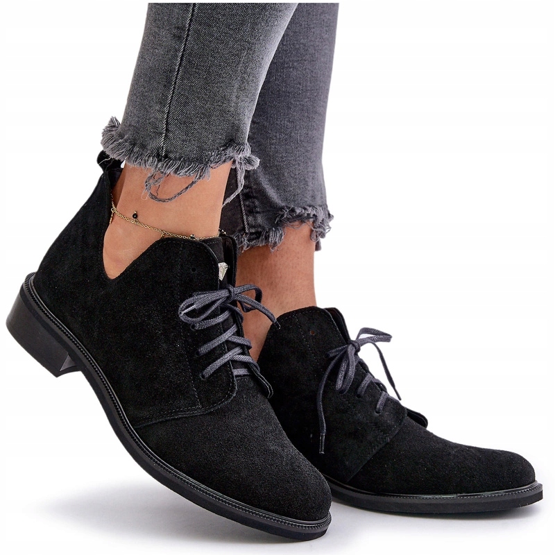 Oxfordské Polobotky Dámské Semišové S Plochým Podpatkem Zazoo 2959 Černé 36