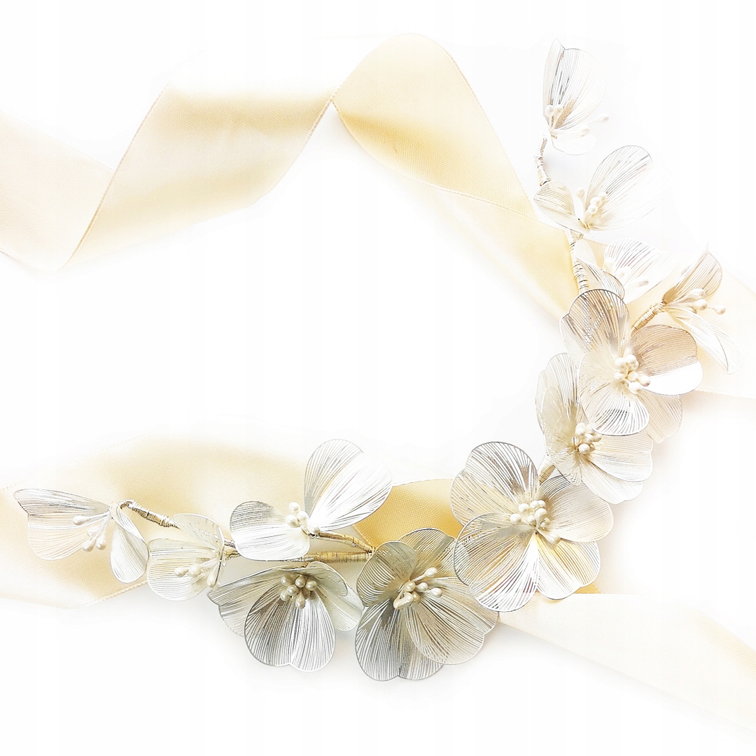 Řemínek svatební stříbrné květy větvička dekorace boho