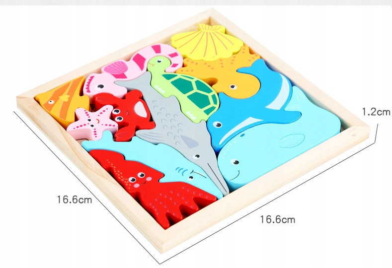 DREWNIANE PUZZLE ZWIERZĘTA NA PREZENT SORTER Marka Woody