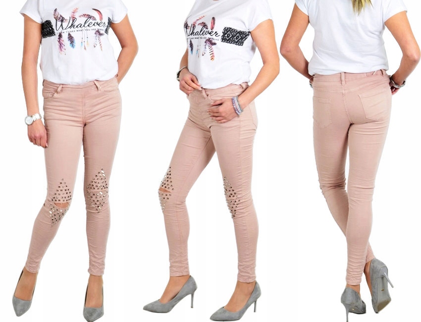 

Spodnie Legginsy Rurki Ćwieki Ripped Getry Dziury