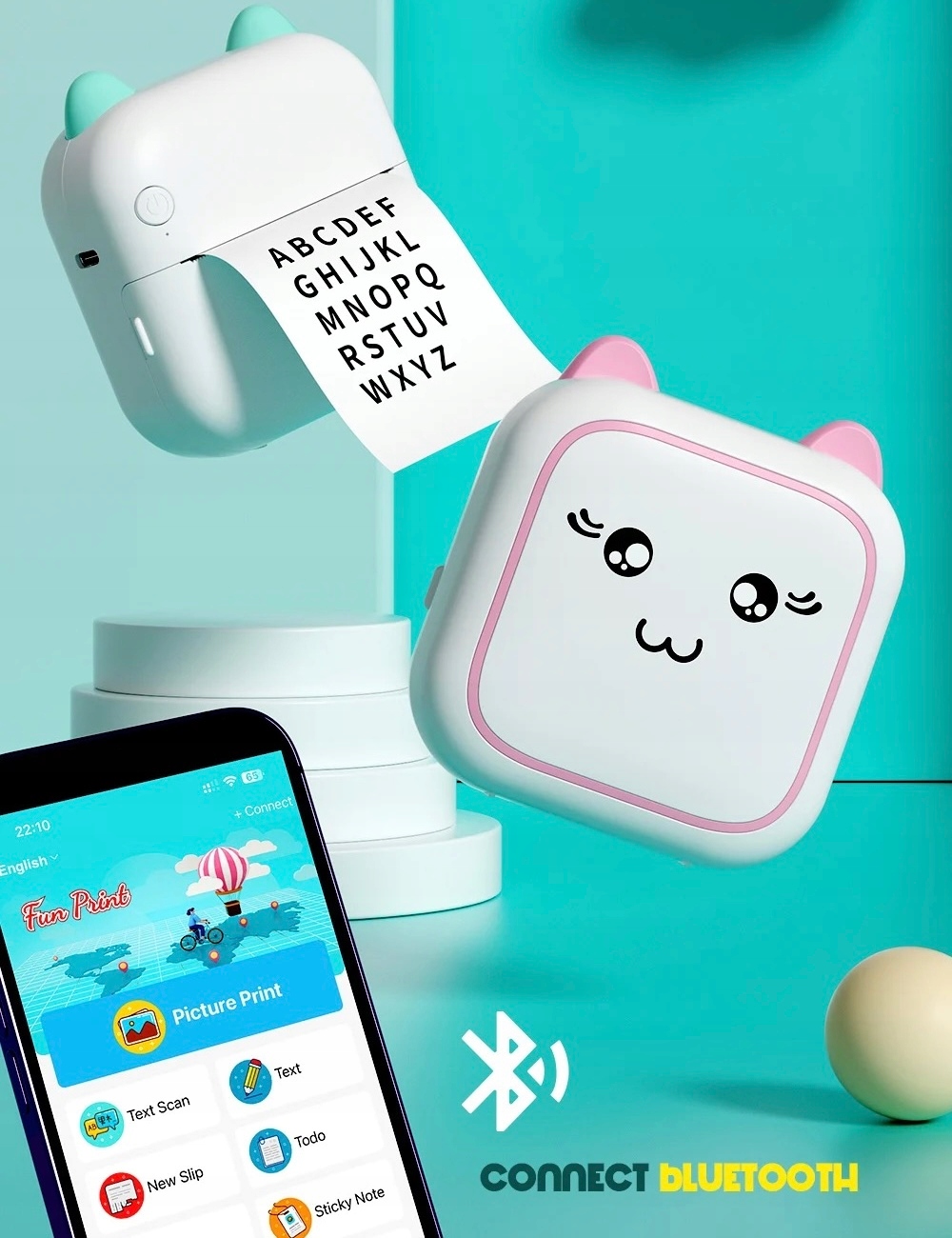 DRUKUŚ MINI DRUKARKA TERMICZNA MINI KOT DO ZDJĘC NAKLEJEK + 11 SZT ROLEK Model C09