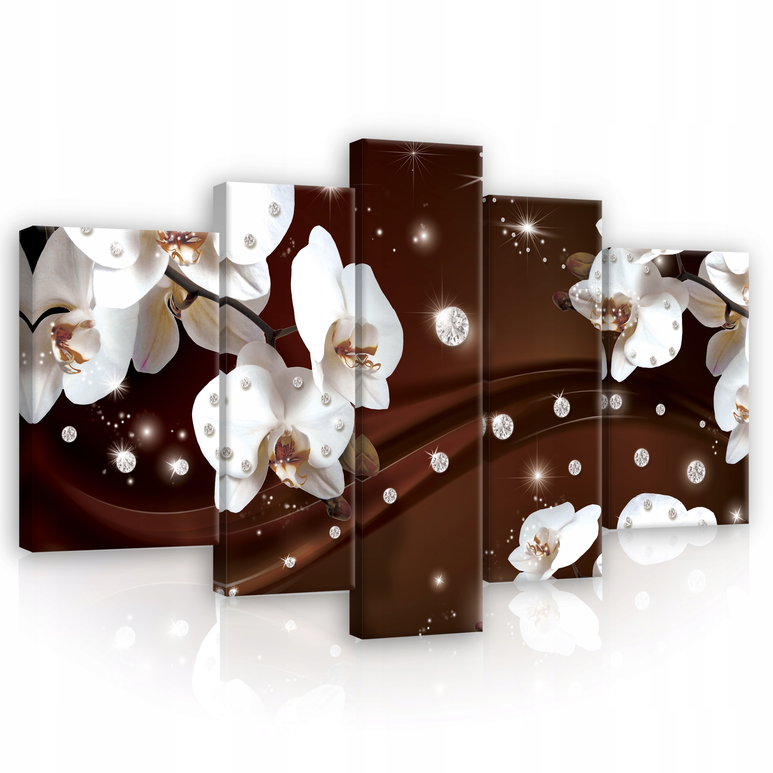 5DÍLNÝ Obraz Květiny Orchidej Diamanty Abstrakce Na Plátně 170x100