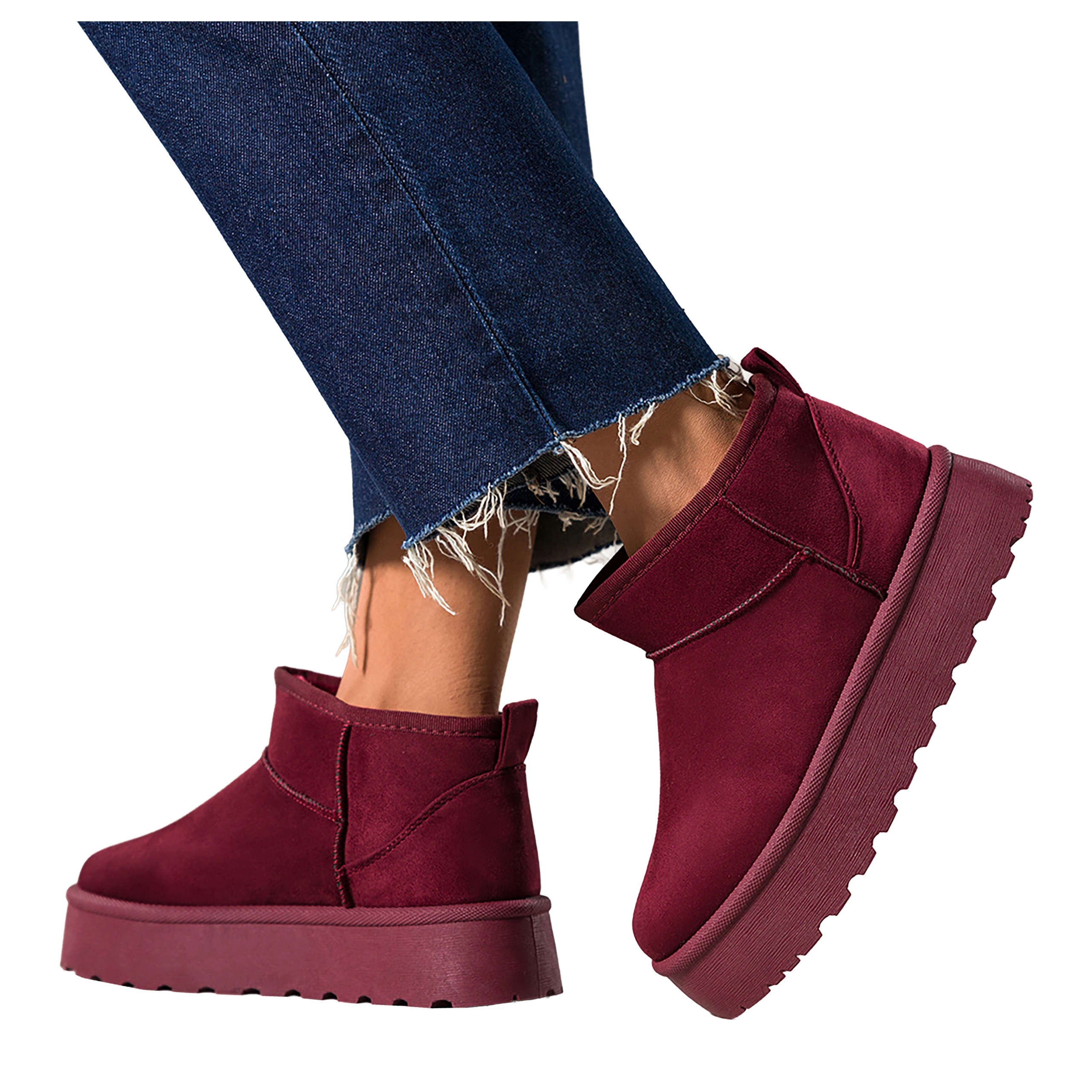 Bordové Sněhule Dámské Módní Drážkované Platforma Zateplené Mukluki vel 37