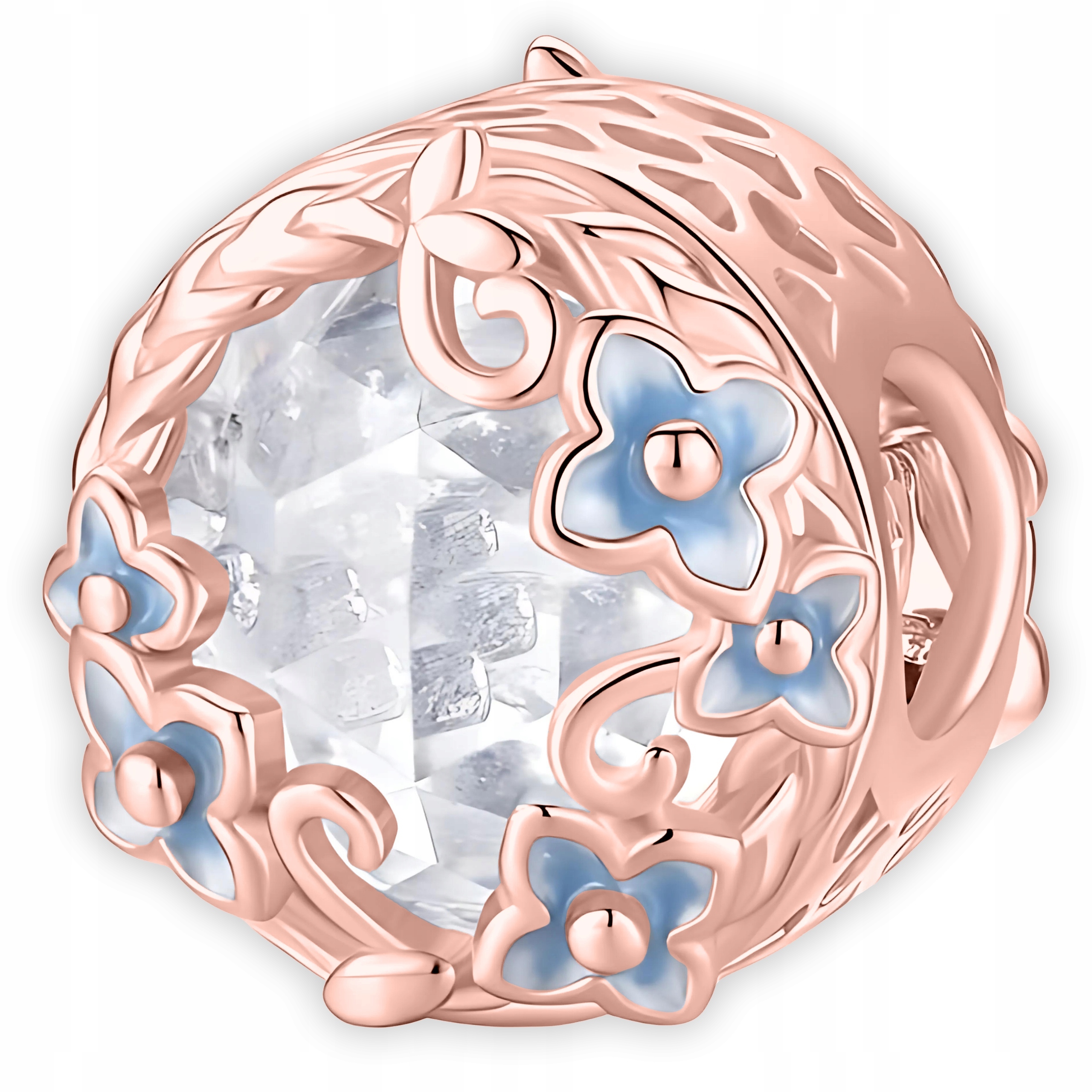 Charms Pozlacený bílý korálek Květina Květiny Bílá Zirkon Stříbro 925