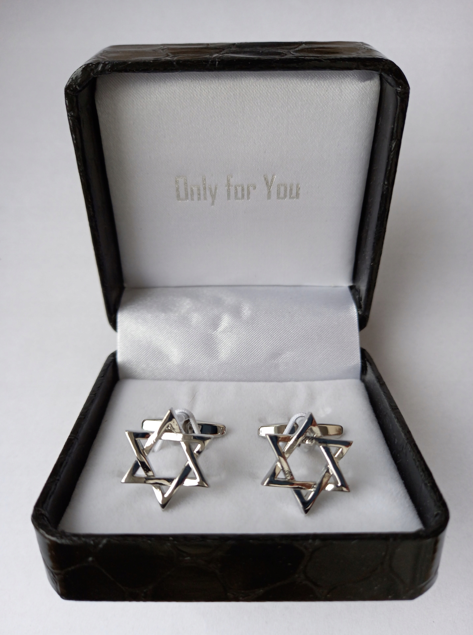 Židovské stříbrné manžetové knoflíčky na košili Hvězda Davidova košer Pouzdro