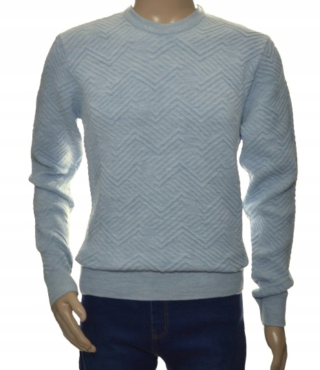 Teplý pánský svetr na zimu z vlněné vlny L modrý 509