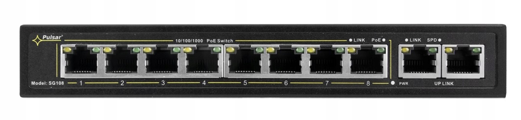 PoE prepínač 8x PoE, 2x Lan SG108-90W Pulsar pre 8 Ip kamier, 10 portov