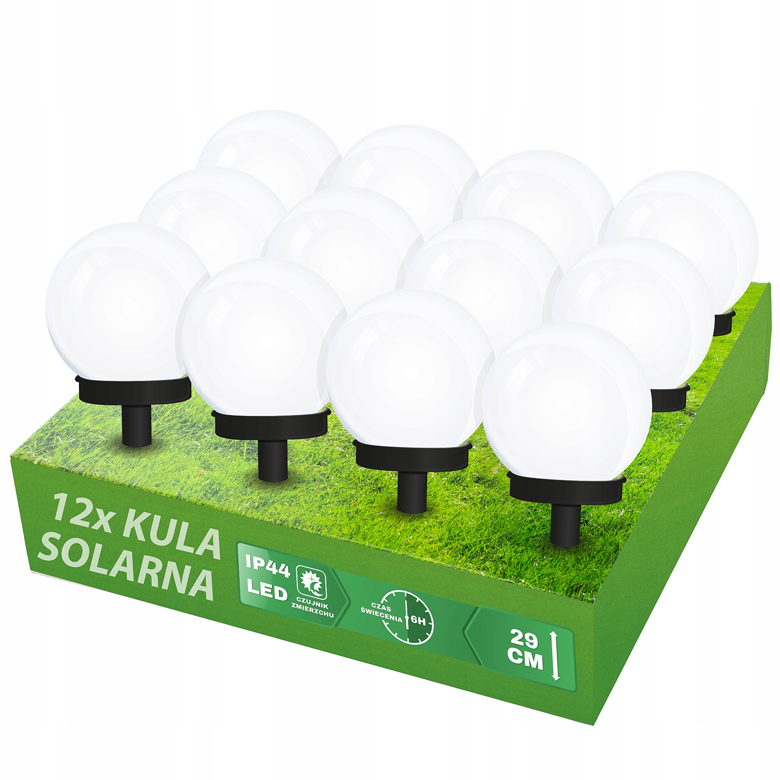 12x Lampa SOLARNA wbijana LED KULA biała 10 CM