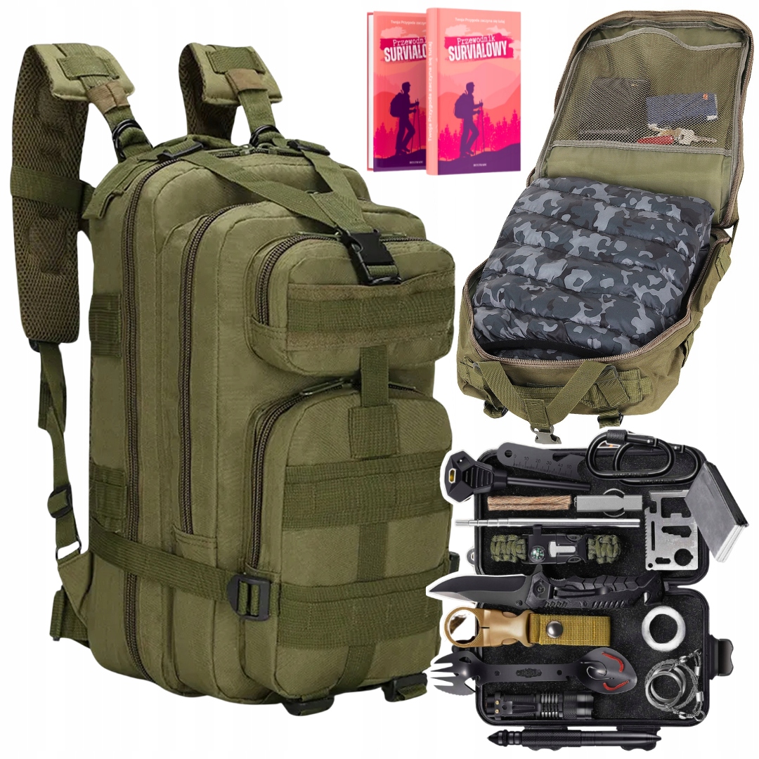 Plecak Militarny Wodoodporny Khaki Zestaw Survivalowy Dzień Dziecka