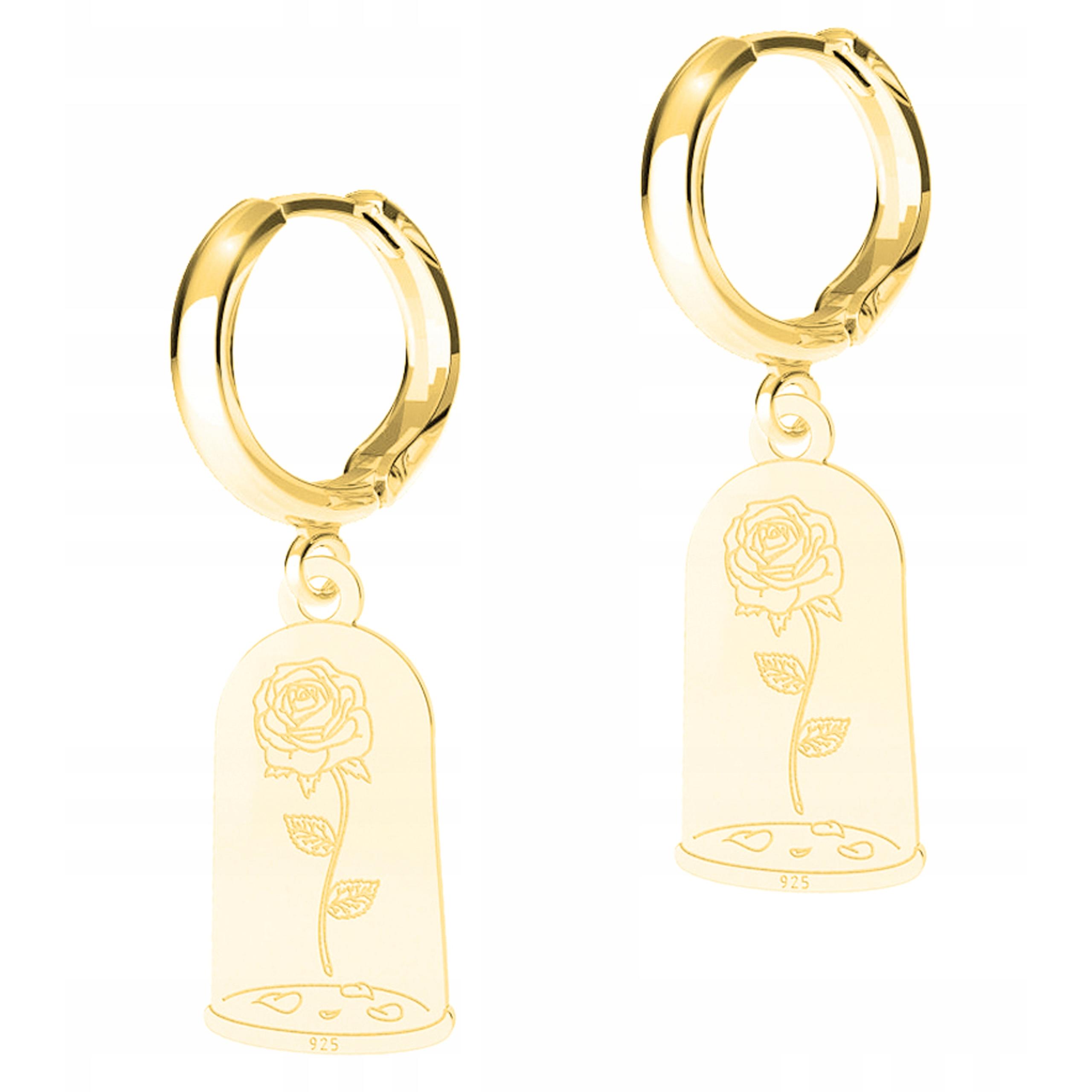 Zlaté Náušnice Plechy s růžemi Květy Růže Větrné růže Stříbro 925