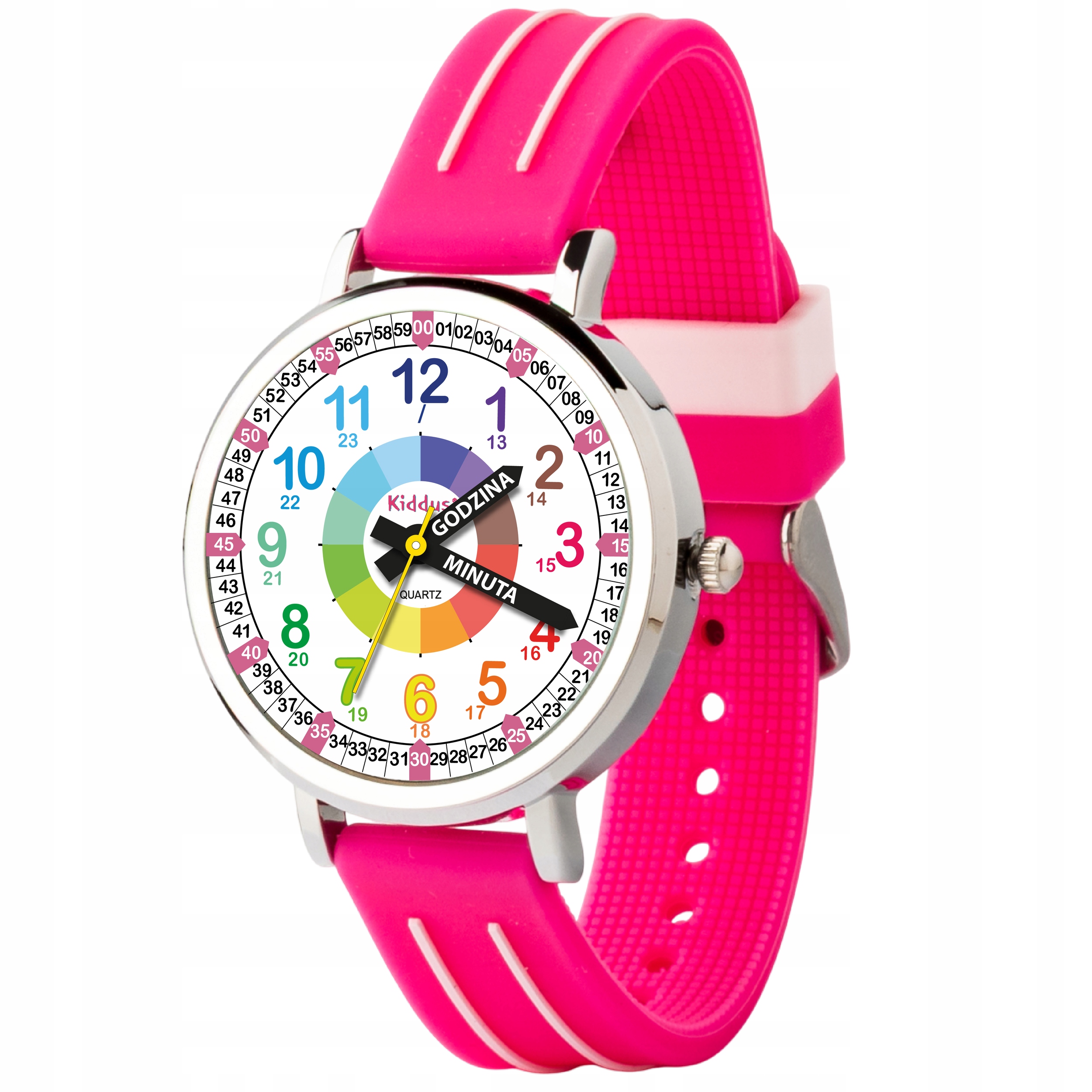 Zegarek dziecięcy Kiddus Time Teacher Polish Pink