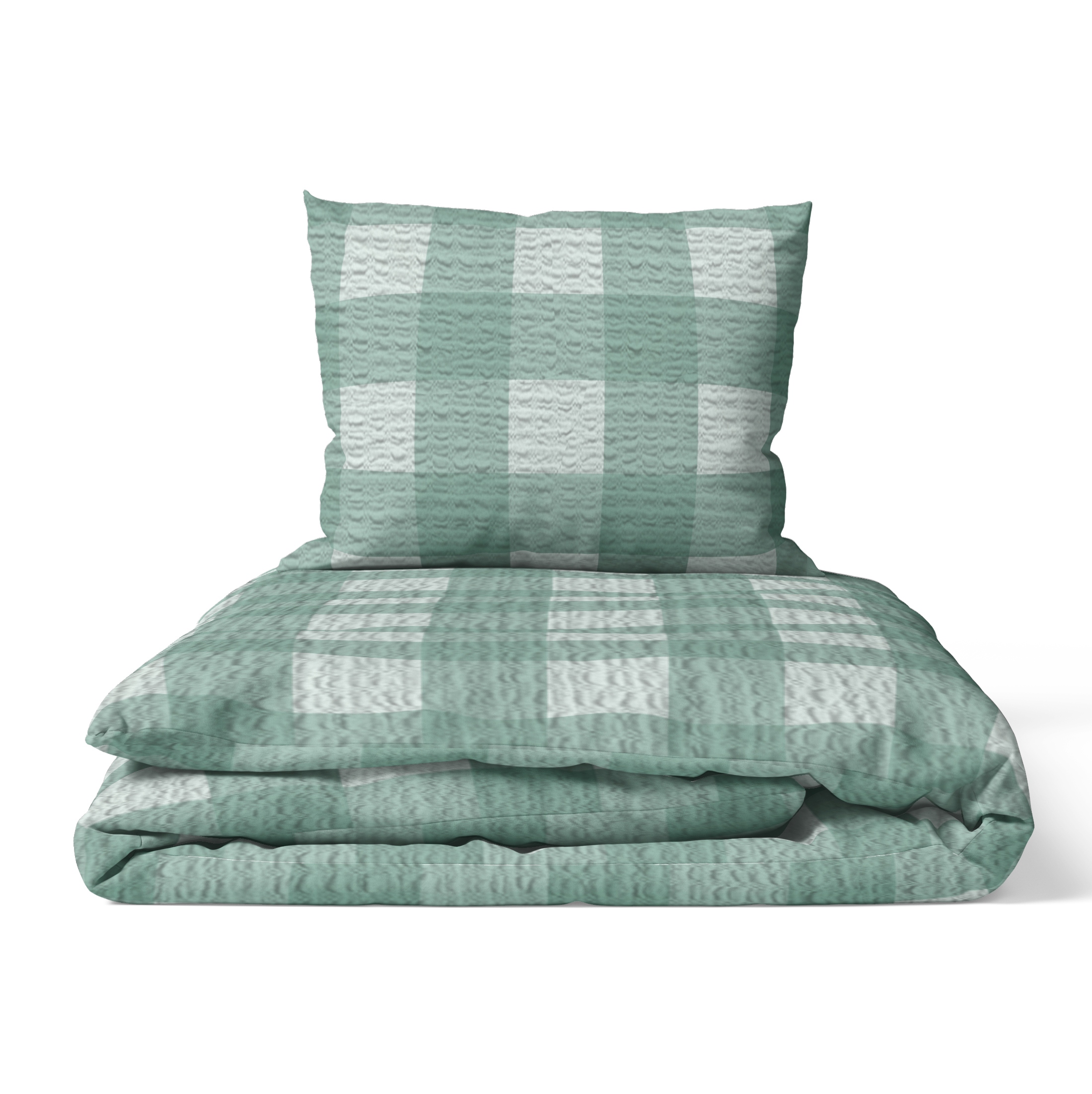 Krepové Povlečení 160x200 Povlak 70x80 Hrubá Polská Bavlna mřížka máta