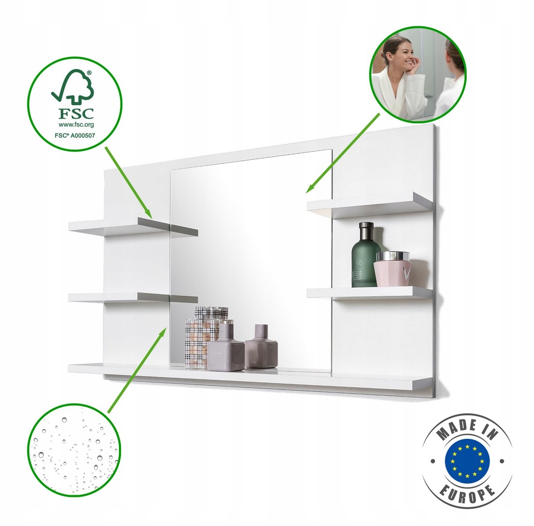 Białe lustro z półkami 80 cm, do łazienki Typ lustra ścienne