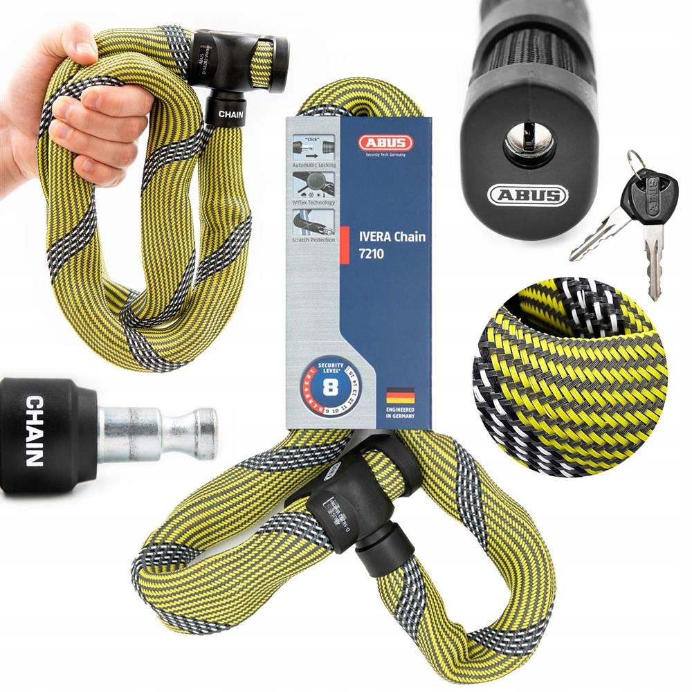Łańcuch Abus Ivera 7210/85, żółty (racing yellow) 85 cm, klucz