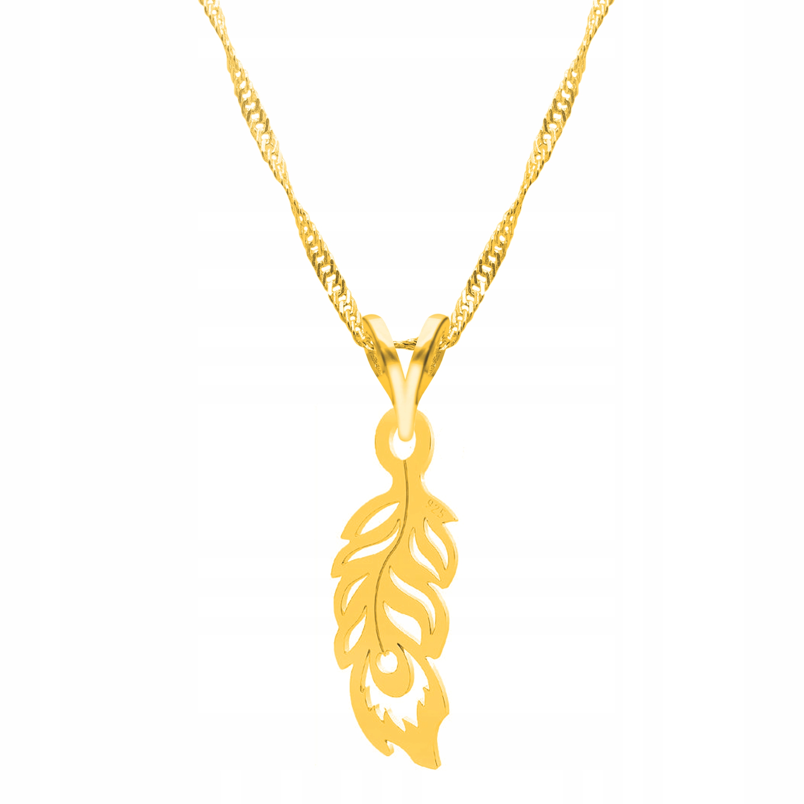 Řetízek zlatý náhrdelník 925 Paví Pírko Peříčko