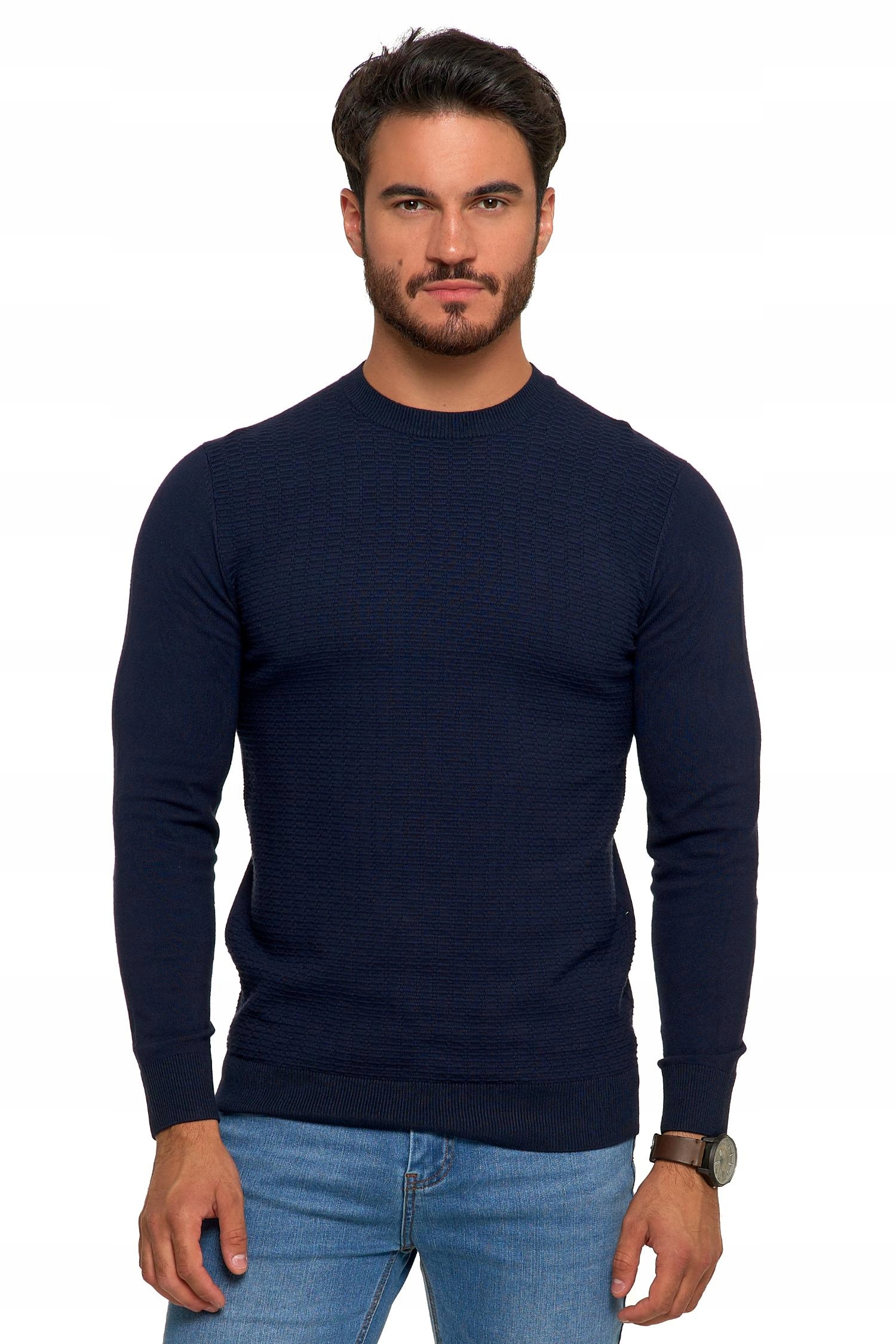 Sweter Męski Elegancki Modny Okrągły Dekolt Klasyczny Wiskoza MORAJ - L Rozmiar L