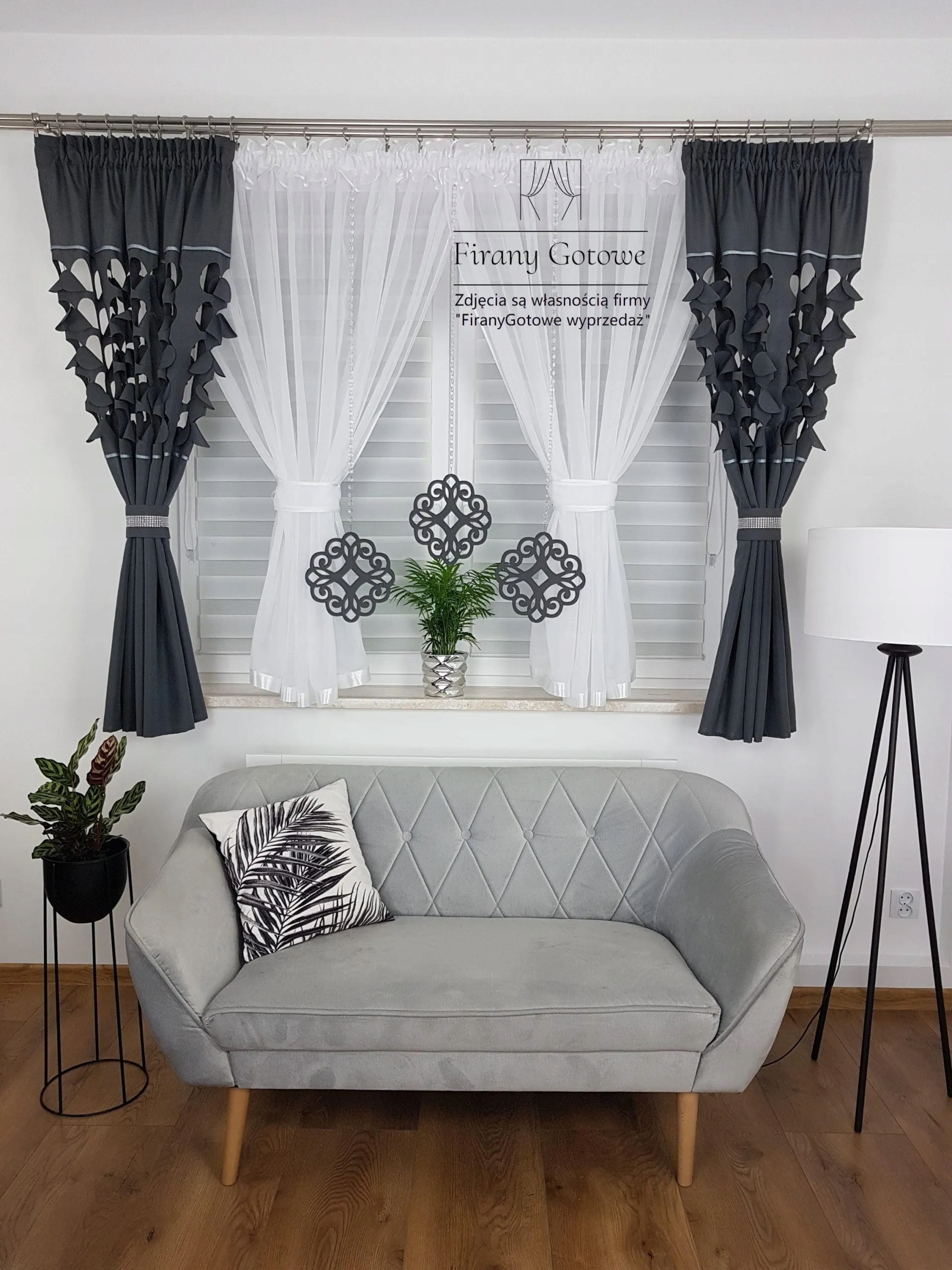 Gotowy Komplet Zestaw Do Zawieszenia Firana I Dwie Zasłony 400x160cm