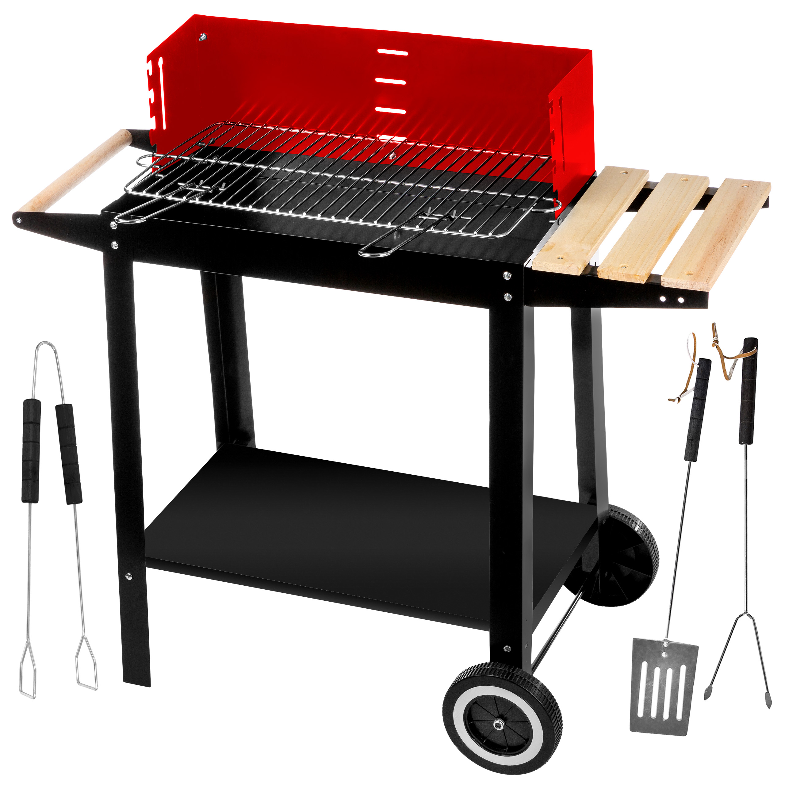 Grill Węglowy Ogrodowy Na Kołach, Półki, Gril Na Brykiet Bbq