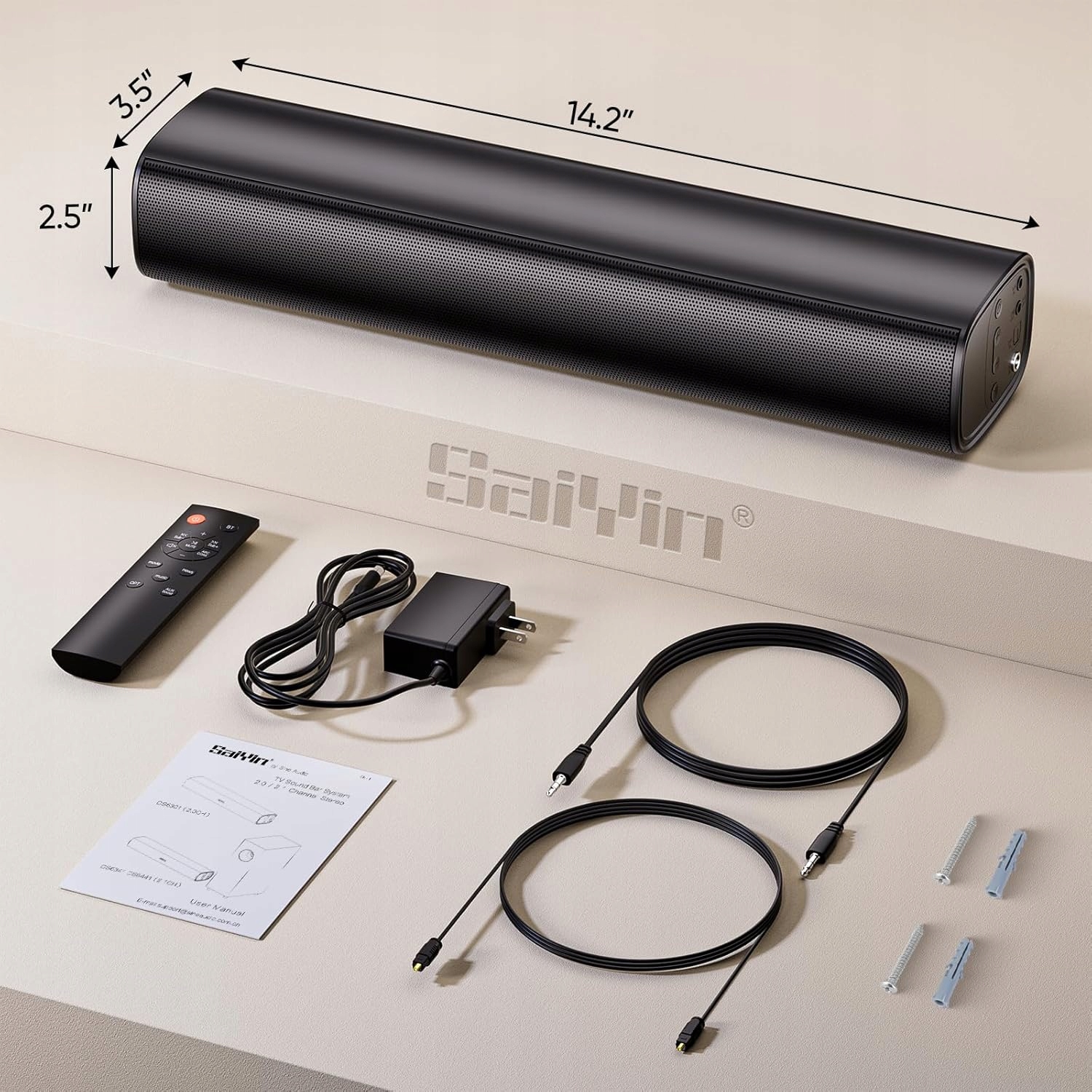 SAIYIN Soundbar 2.0 Kanałowa 40W Bluetooth AUX Optyczna TV PC Projektor — miniatura 7