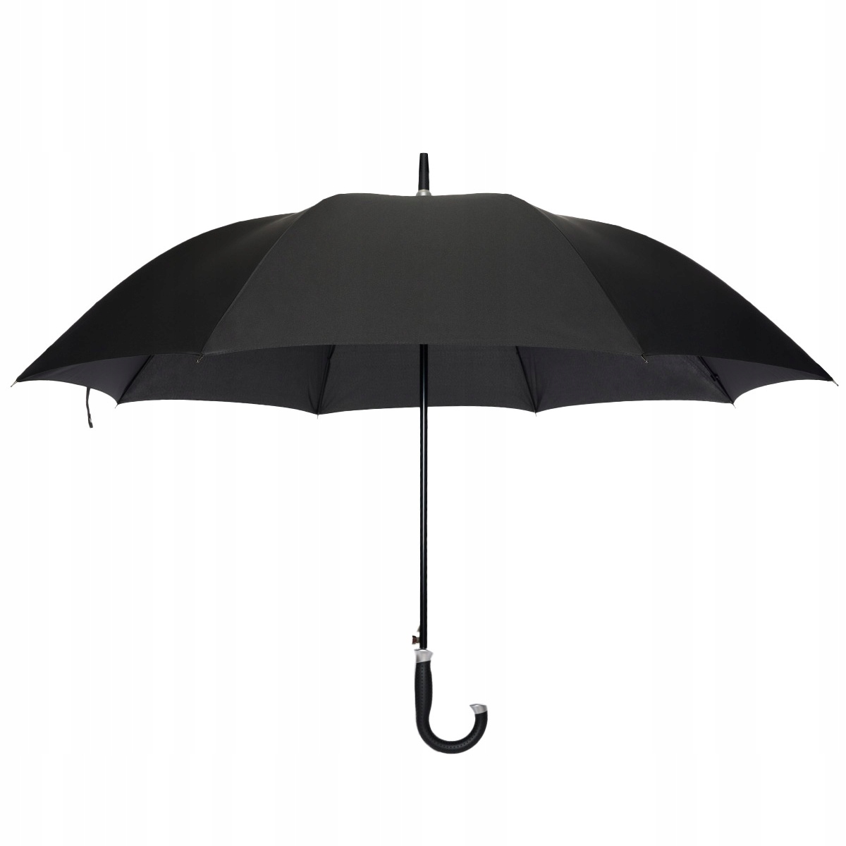 Parasol Czarny Duży Elegancki ze Skórzaną Rączką Próchnik PM3