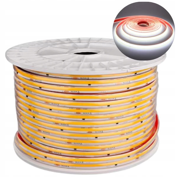 100m rolka Taśma Led Cob 230V 240L/M 10W/M IP67 6500K Biała Zimna