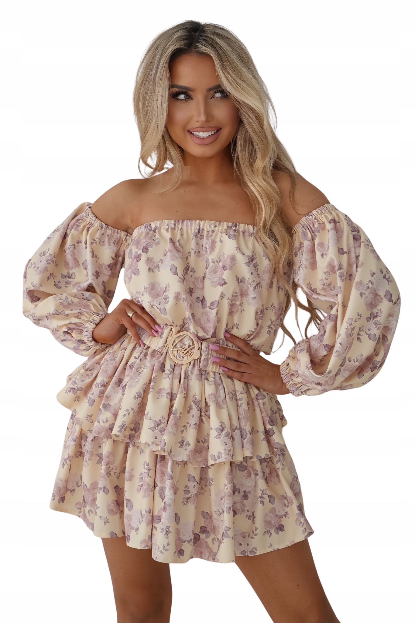 Dámská šaty kombinéza s květinovým páskem LaLu banán-béžová