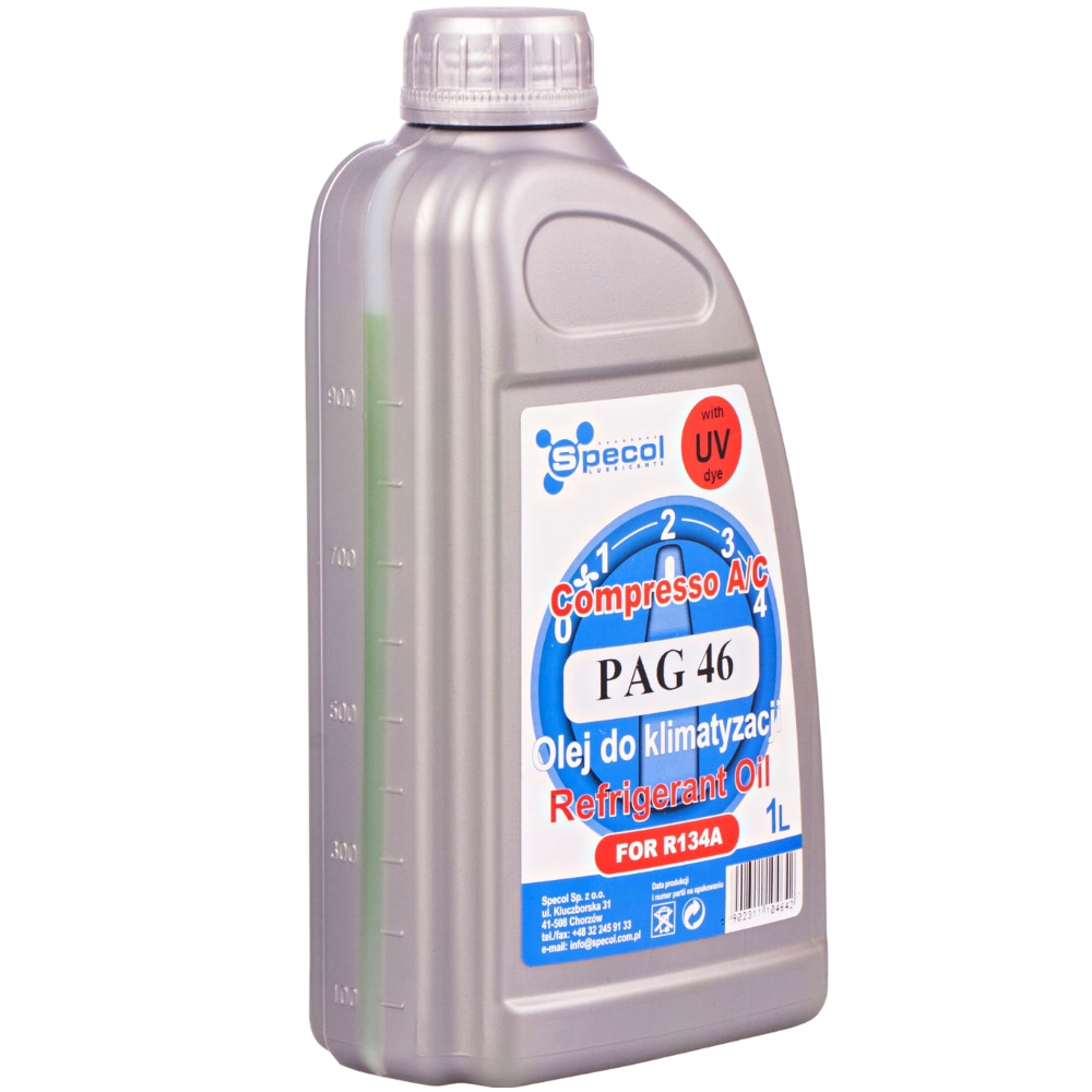 Olej PAG 46 do sprężarek klimatyzacji samochodowej R134a, R1234yf, 1 litr