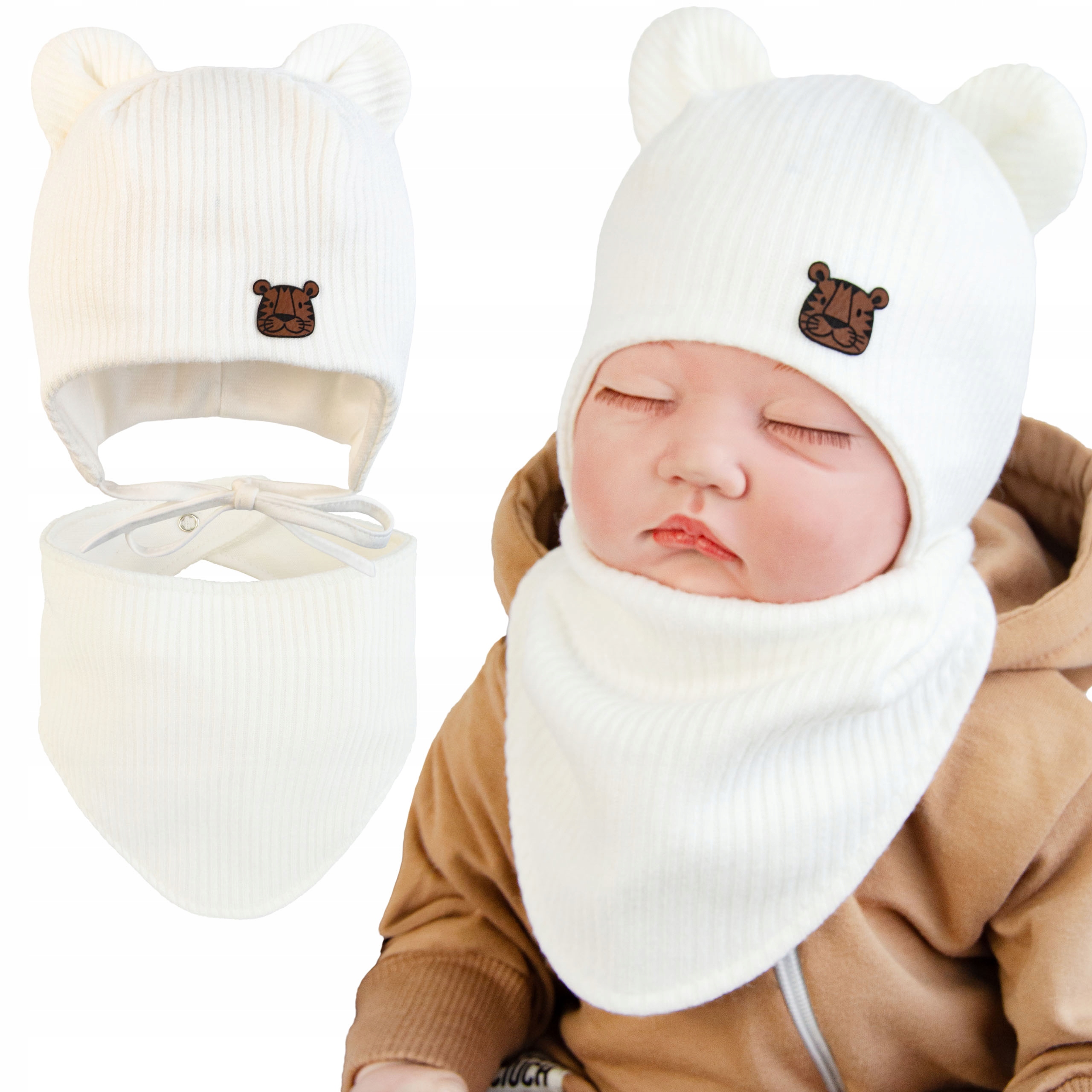 Komplet podwójny CZAPKA dziecięca WIĄZANA + APASZKA wiosna jesień 46-48