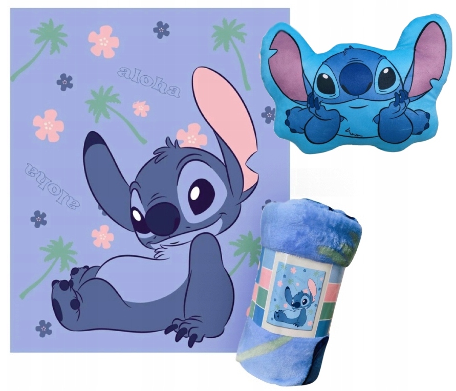 Koc Stitch Disney 130x160 Pluszowy Pled Dziecięcy Poduszka Miękki