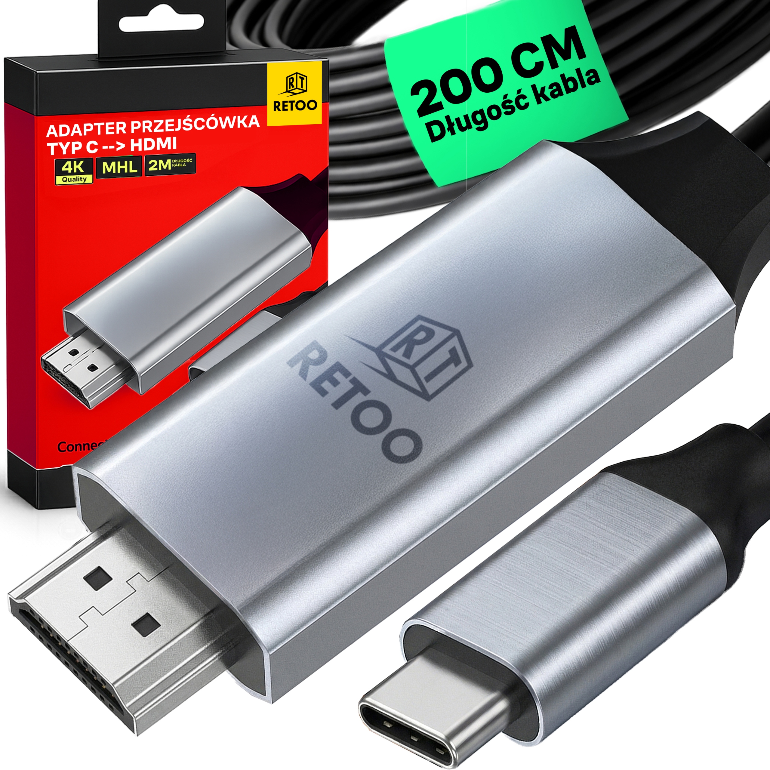 Kabel Przewód Adapter Przejściówka Usb-c 3.1 Typ C Do Hdmi 4K Mhl 200cm