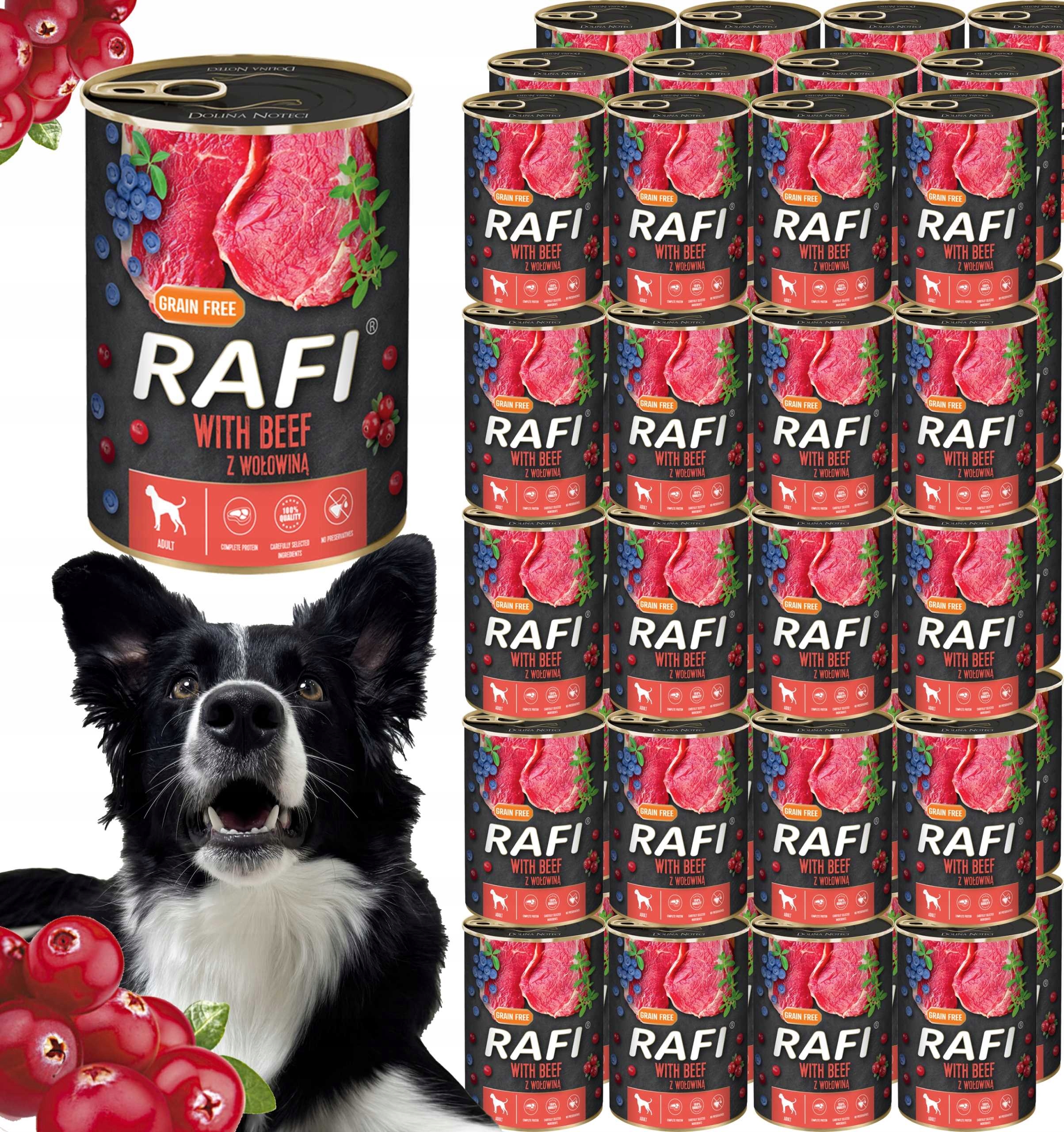 Levně Krmivo pro psy Rafi s hovězím masem, borůvkou a brusinkami 400 g 48 ks