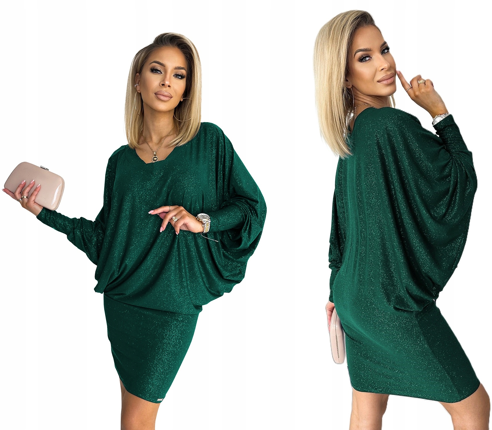 Silvestrovská Šaty Netopýr Lahvově Zeleň Se Třpytkami L/XL