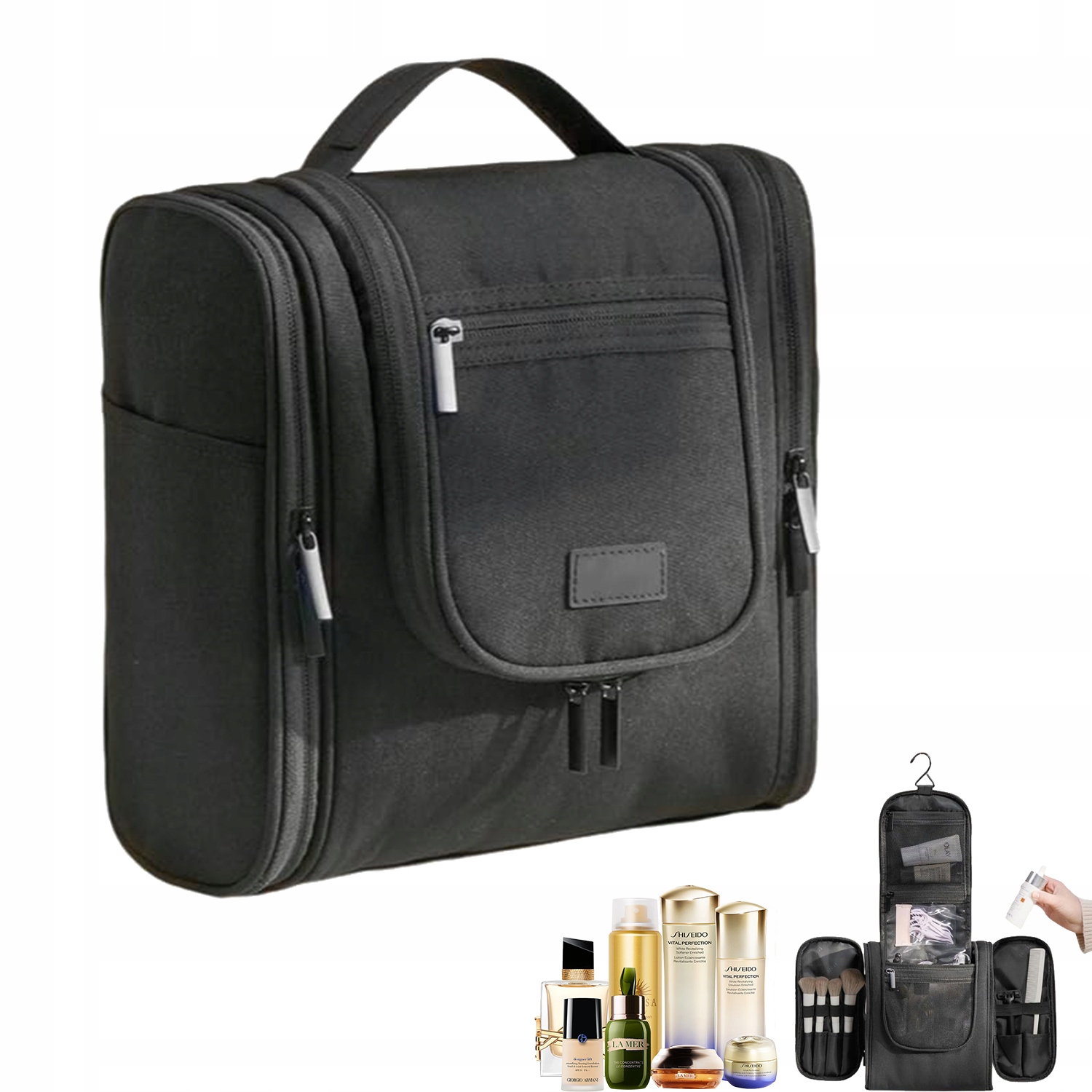 Závěsná Unisex Kosmetická Taška, Černá, Z Rept Materiálu, Pro Cestování A Kempování