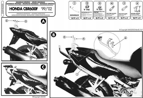 Kappa Stojan Centrálneho Kufra Honda Cbr 600F (99-02) (bez Dosky)