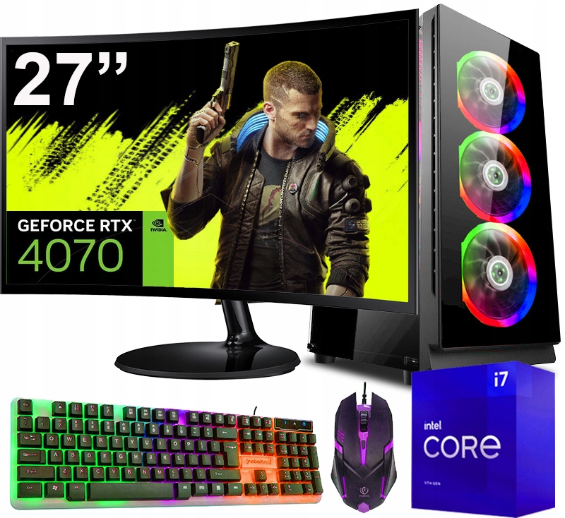 Zestaw Gamingowy I7 32GB Ssd 2TB Rtx 4070 12GB Win 11 +monitor 27