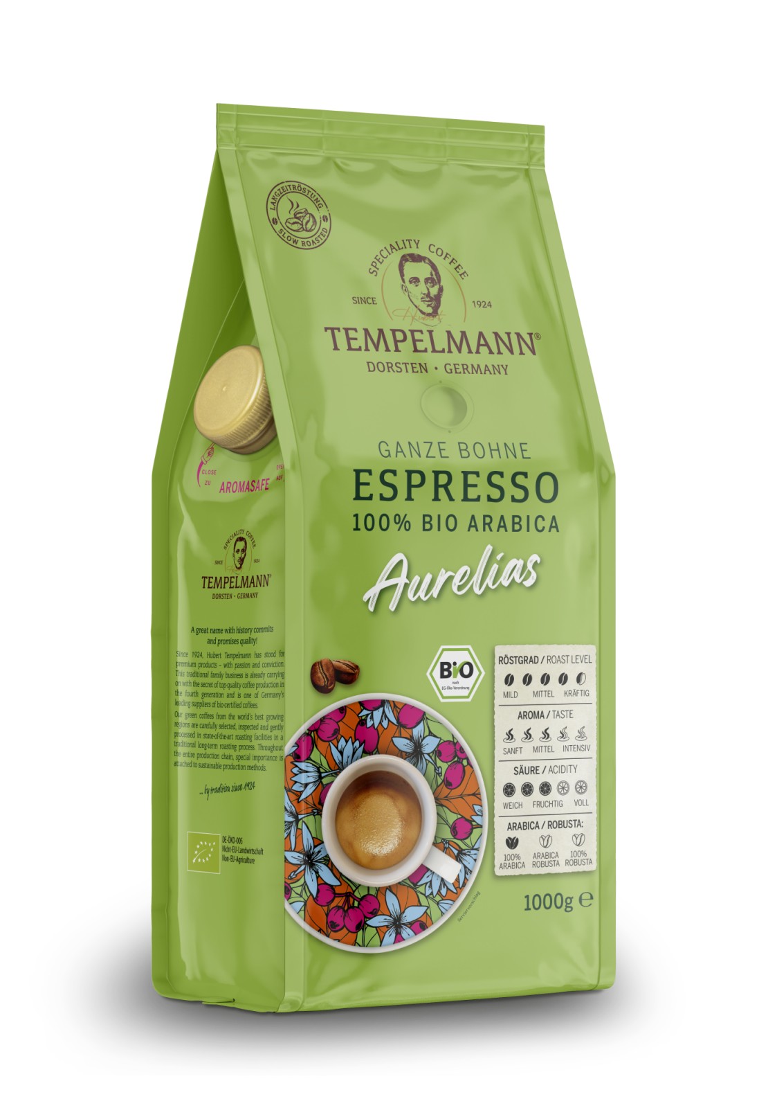 Levně Káva zrnková Tempelmann Aurelias Espresso Bio 1kg