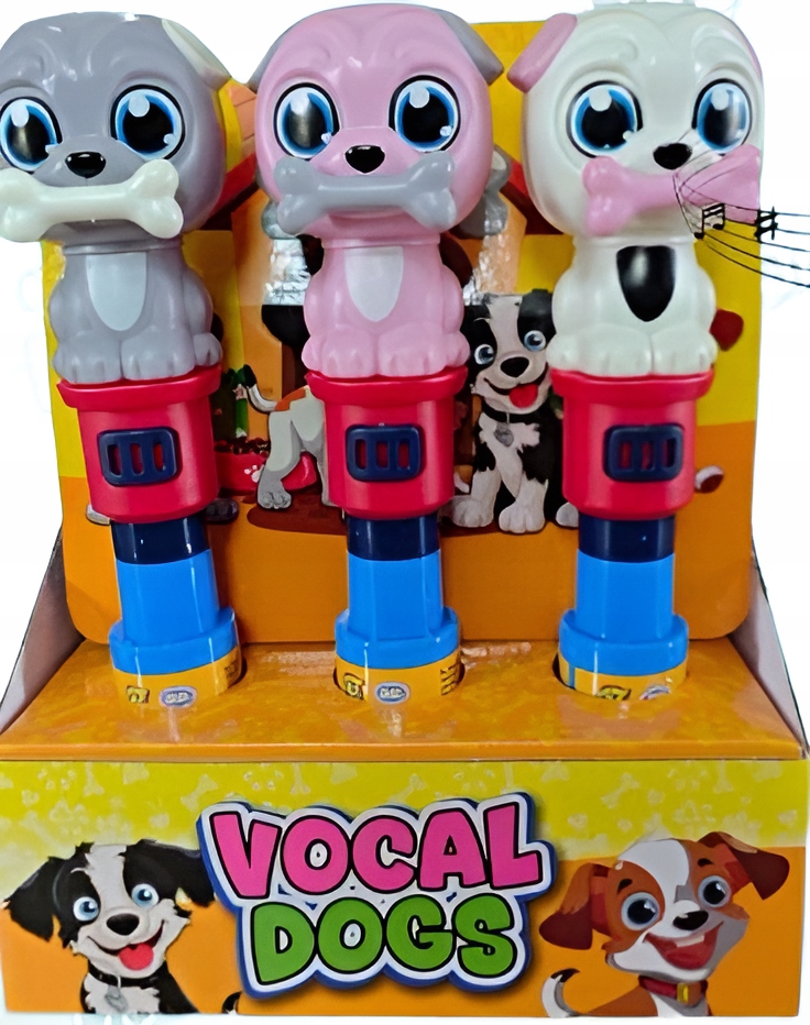 Levně Vocal Dog Hračka Zpívající pejsek s lízátkem a ovocnou příchutí 8g 12 Ks