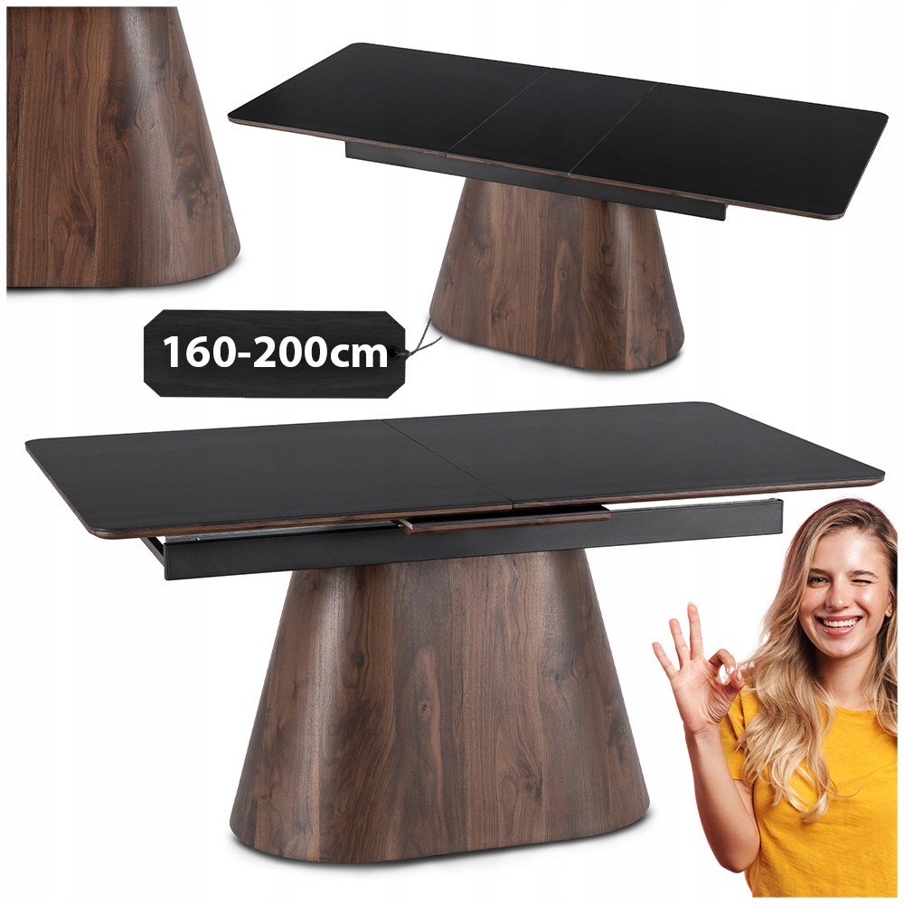 Rozkládací stůl Umělý Kámen Na Bázi Křemene 160/200 Černý Keramický Lisabon