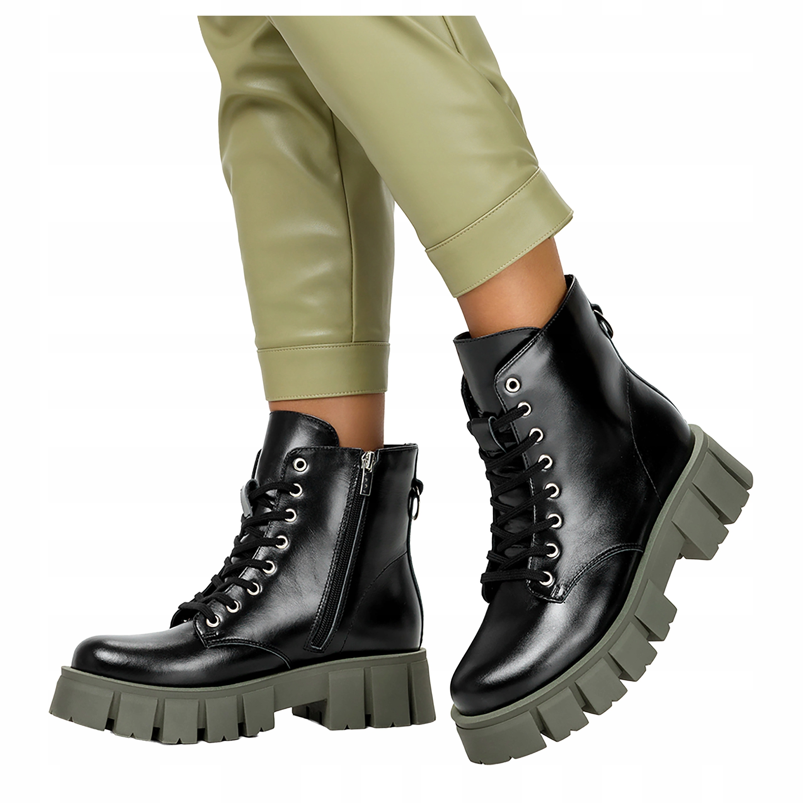 Kotníkové Boty Černé Kožené Dámské Na Platformě Šněrované Workery Modne r 40