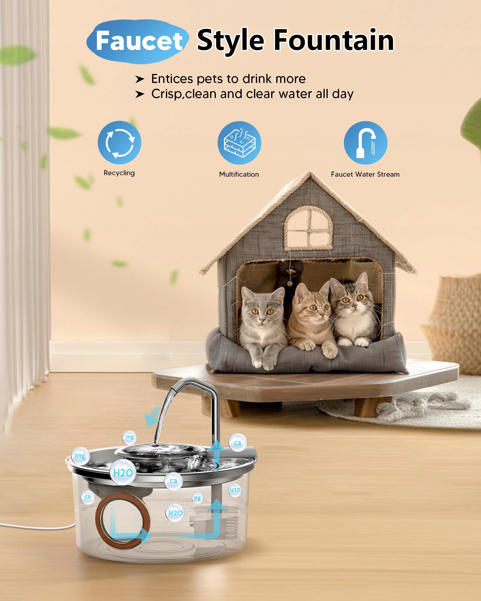 KITTYspout Fontanna Dla Kotów 32L Stal Nierdzewna Cicha Z Filtrami — miniatura 4