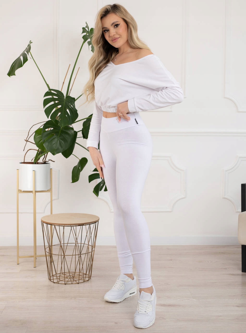 LEGGINSY DAMSKIE WYSOKI STAN GETRY SPODNIE M Kolor biały