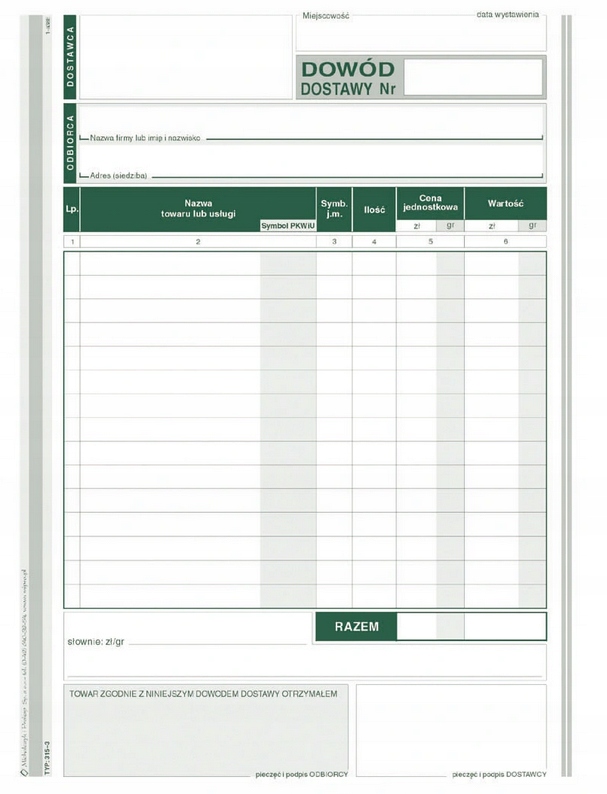 DOWÓD DOSTAWY A5 315-3
