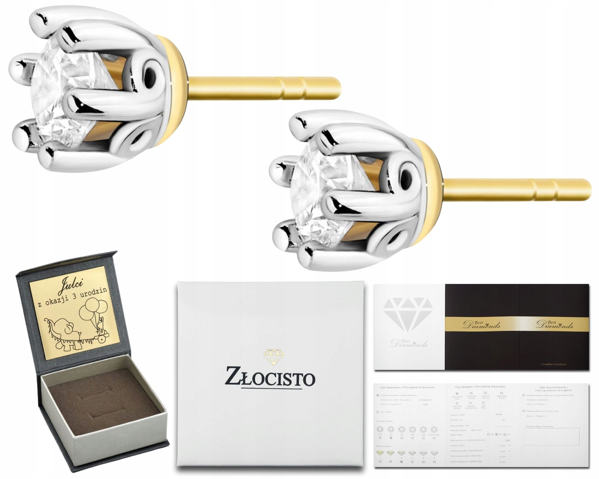 Zlaté Náušnice S Briliantem Na Tyči Zlato 585 Dárek Gravírování