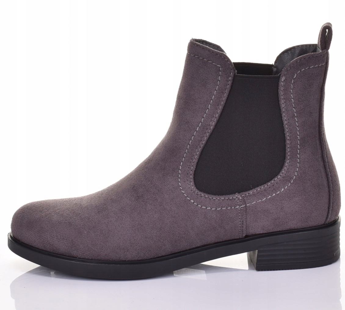 ELEGANCKIE BOTKI SZARE ZAMSZOWE BUTY DAMSKIE WIOSENNE NISKIE Kolor szary
