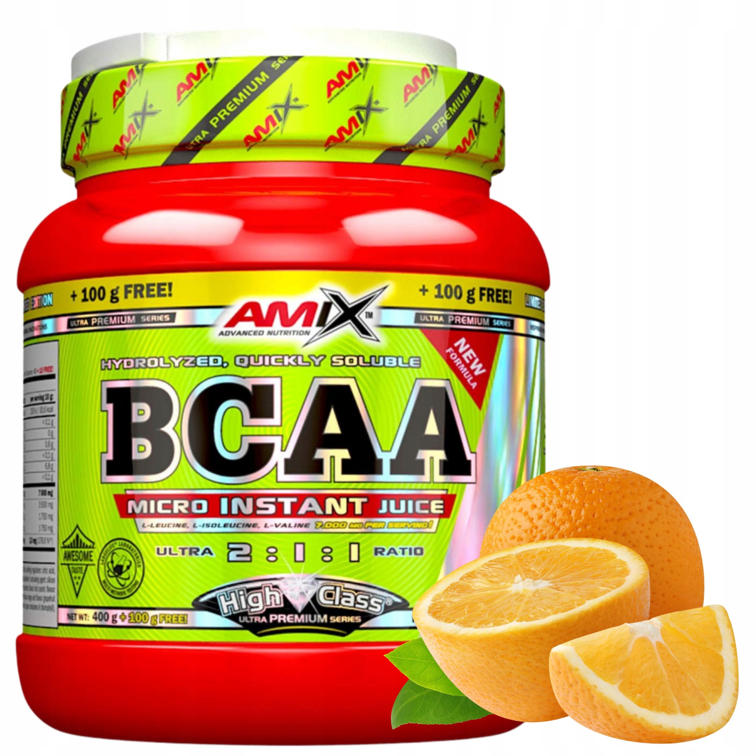 Rozvětvené aminokyseliny 2:1:1 Bcaa Regenerace svalů Příchuť Pomeranč 500 g