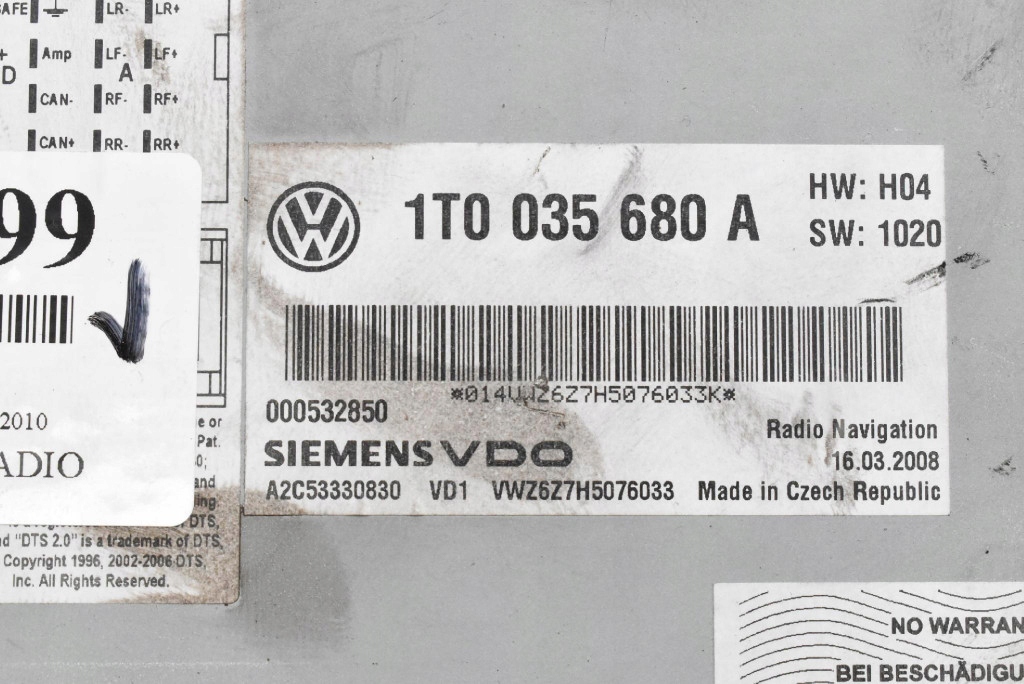 Радио проигрыватель 1t0035680a cd навигация volkswagen passat b6