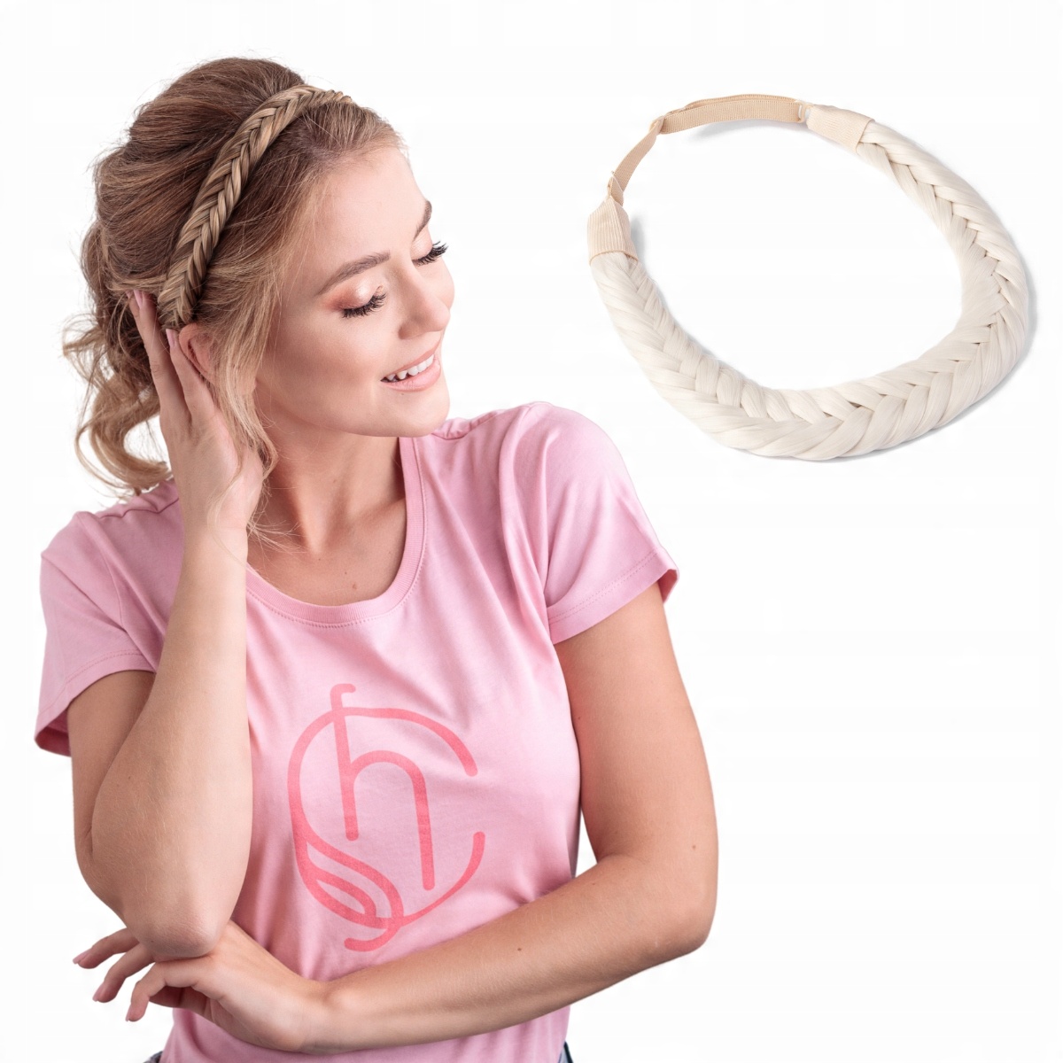 

Warkocz wokół głowy opaska Julia Biały Blond #60